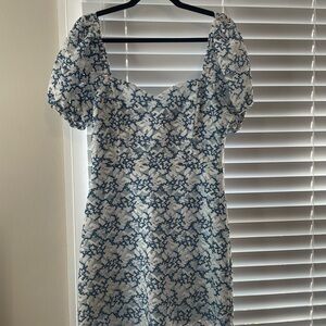 Adelyn Rae Greta Lace Mini Dress - Floral Puff Sleeve Dress - Engagement Dress